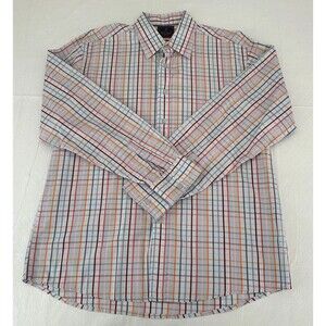 Mark Ecko No. 72 Times Square Red Orange Pink Blue Striped Button Up Shirt Large